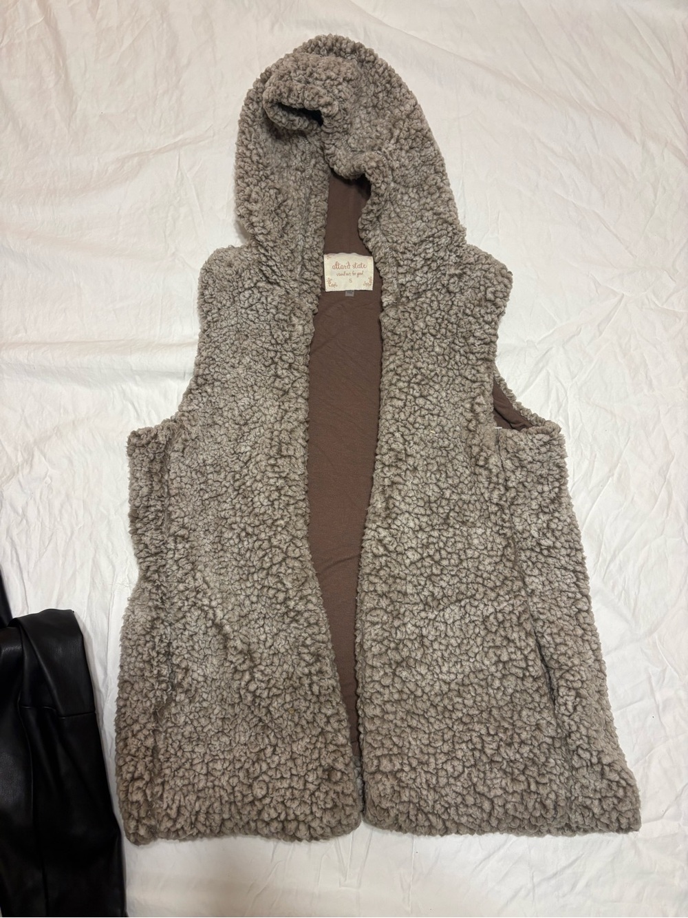 Soft Taupe Sherpa Hooded Vest - Altar’d State